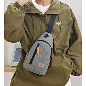🆕 Mens Grey Canvas Sling Bag, Trendy Crossbody Chest Bag, Unisex Backpack